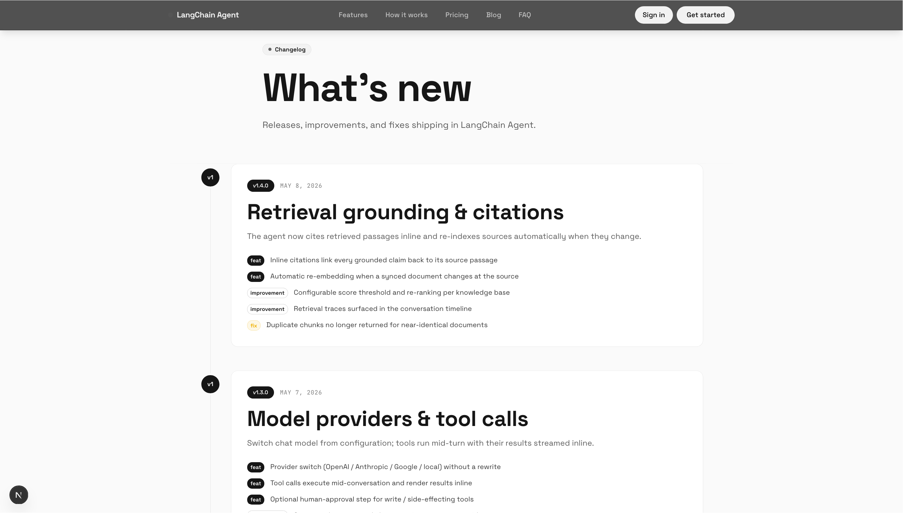 Product changelog